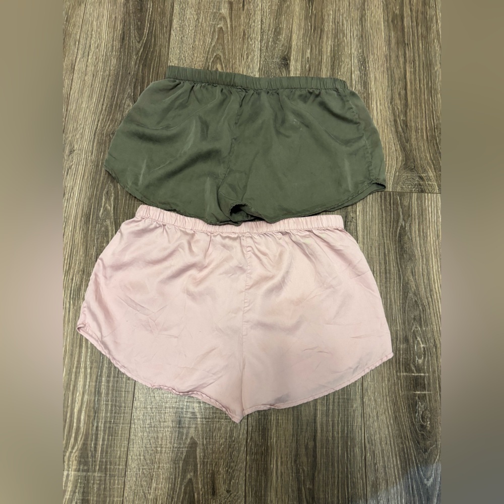 Ettitude Women’s Sateen Sleep Shorts Pink And Green Set Of 2 Size M